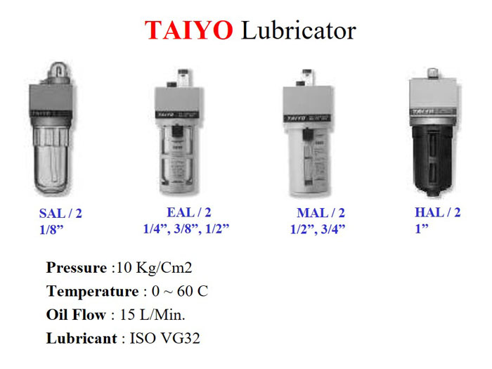 Pneumatic FRL units SAL/2, EAL/2, MAL/2, HAL/2 series / Lubricator only Size 1/8" ~ 1" - Taiyo - Gamako